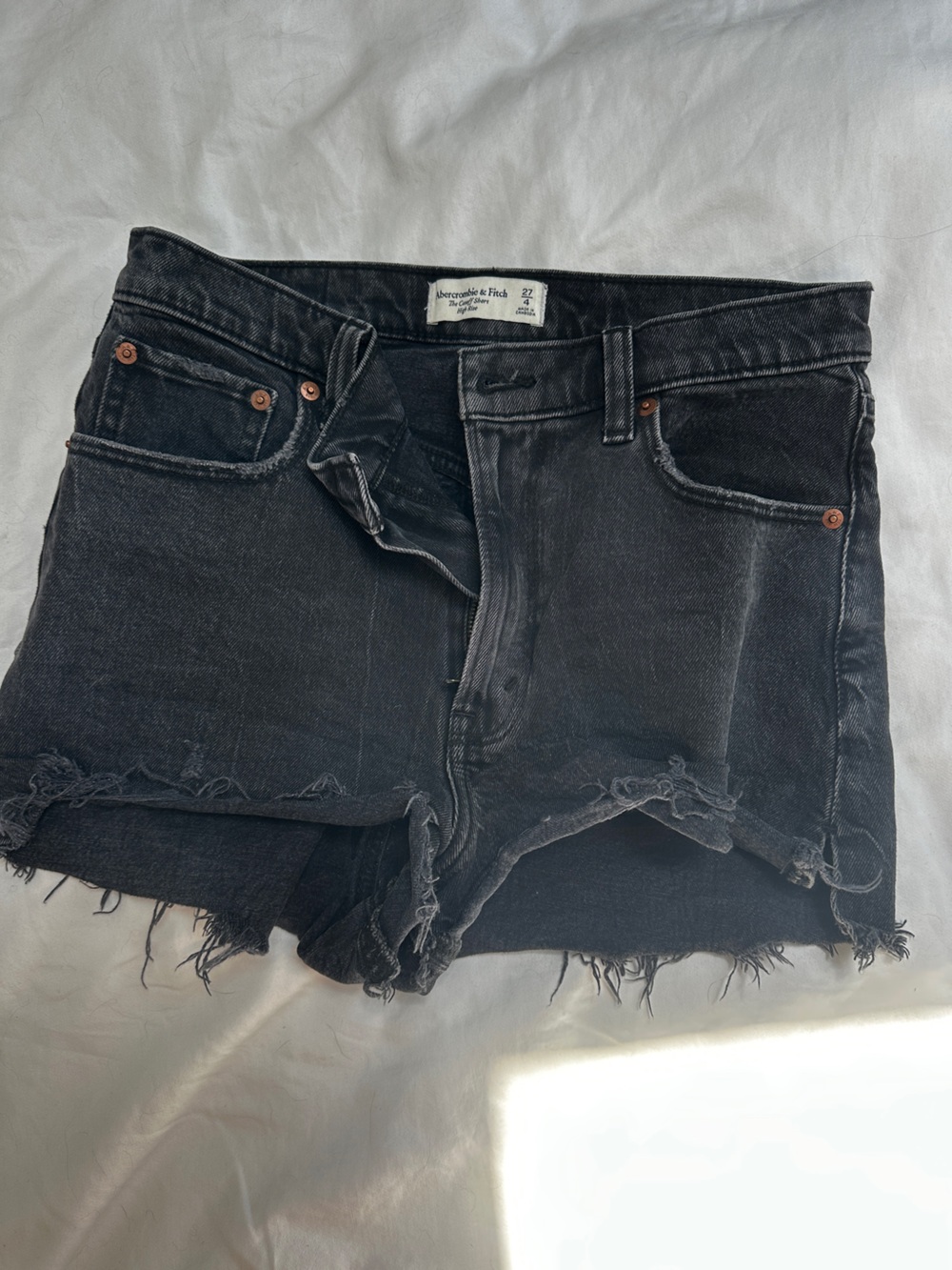 Abercrombie & Fitch Washed Black High-Rise Denim Shorts